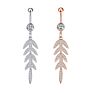 Paved Zircon Long Leaf Dangle Belly Button Rings with Women Beach Curved Surgical Steel Belly Rings