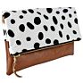 Personalized Abstract Convertible Sturdiness Durability Black White Dot Leather Clutch with Fold over Wristlet