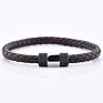 Personalized Charm Men Braided Brown Wristband Stainless Steel Leather Bracelet