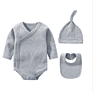 Plain Color Newborn Clothing Set 100% Cotton Kimono Baby Romper Sets Side Open Infant Bodysuit