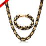 Plated Necklace Bracelet Chains Byzantine Jewelry Set and Black Manufacturers Dubai Stainless Steel for Mens 18K Gold