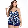 Plus Size Three-Layer Ruffled Swimsuit Print Split Skirt Women Swimsuit