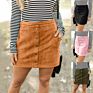 Polyester High Waist Button Mini Skirts Ladies Shorts Women's Skirt with Pockets