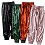 Polyester Loose Solid Satin Drawstring High Waist Workout Streetwear Trousers Joggers Sweatpants Women's Pants