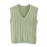 Preppy Style V Neck Knitted Sleeveless Sweater Women Casual Solid Color Twist Vest