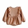 Products Organic Baby Girl Dark Pink Long Sleeve Crawl Pants with Hair Flower Hidden Button Children's Wear Wh