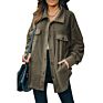 Fleece button medium length cardigan loose jacket