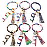 Pu Leather O Bracelet Bangle Key Chain Tassel Acrylic Door Opener Contactless Pendant Wristlet Leopard Print Tassels Key Ring