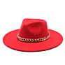 Ready to Ship Classic Men& Women Red Jazz Hat Unisex Panama Hat 8.5Cm Wide Brim Fedora Hat with Chain Belt 12 Colors