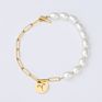 Real Gold Plated Stainless Steel Link Chain 12 Zodiac Water Pearl Bracelet