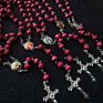 Red Wood Prayer Beads Cross Pendants Rosary Necklace Catholicism Christian Prayer Beads for Church