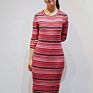 Rib Knit Striped Dress Ladies round Neck Striped Seven Points Silk Sweater