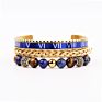 Roman Bangle Natural Stone Beads Gemstone Macrame Bracelet Men Jewelry Bracelet Set Design Stainless Steel Cuff Bracelets
