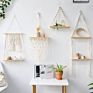 Rope Plant Flower Hanger Pot Holder, Decorative Wooden Macrame Wall Shelf, Boho Wall Hanging Decor