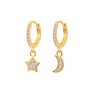 Roxi Zircon Star Moon Charms Drop Earrings Huggies Earrings for Women S925 Silver