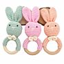 Safety Bpa Free Silicone Baby Wooden Rabbit Crochet Bunny Rattles