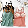 Seamless Cross Back Sling Bra Wireless Wear Free Vest Bra Cotton Camisole Women's Tank Tops with Built in Bra