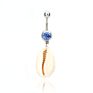 Seashell Design Gold Plated Enamel Blue Crystal Gem Dangle Belly Button Ring