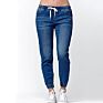 Sell Fall Denim Joggers Pants Drawstring Mid Elastic Waist Washing Old Pencil Pants Women Narrow Bottom Jeans