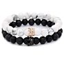 Seller Women Jewelry Couple Black Matte Agate White Howlite Cz Crystal Crown Queen 8Mm Beads Elastic Bracelet