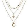 Sept Multilayer Crystal Pendant Necklace for Women Gold Plated Star Moon Crescent Choker Necklaces Jewelry
