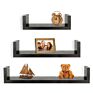 Set of 3 Floating U Shape Decorative Modern Black Wood Nordic Curved Wall Shelf For