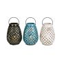 Set of Three Tall Assorted Color Rounded Ceramic Lanterns