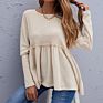 Shirts Long Sleeve Waffle Knit Loose Fitting Warm Tee Tops Pullover Sweaters Solid Color Pleated Sweater