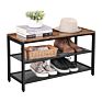 Shoe Bench Shoe Rack with 2 Mesh Shelves Shoe Storage Organizer for Entryway Hall Metal Industrial Rustic Brown
