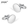 Silver Brushed Oval Shaped Stock Metal Cuff Links for Men