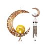 Solar Led Hanging Metal Moon Wind Chimes with Crackle Glass Bass for Outdoor Garden Decor