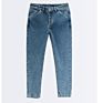 Solid Color Trend Ripped Jeans Zipper Fly Small Feet Enzyme Washed Medium Blue Men Jeans