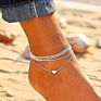 Solid Silver Heart Ankle Bracelet Multi Layer Foot Chain Women Anklet Adjustable Chain Beach Gifts Wedding Jewelry