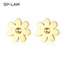 Sp-Lam Design Stainless Steel Daisy Flower Stud Earrings Women Jewelry