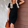 Spring and Women's Short-Sleeved Pleated Knit Dress Solid Color Short-Sleeved Skirt
