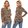 Spring Light Temperament Hedging Half High Collar Slim Leopard Print Long Sleeve T-Shirts for Women