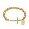 Stainless Steel Gold 8Mm Beads Rosary Chain Women Men Cross Bracelet with Virgin Mary Pendant Bracelet