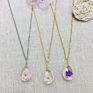 Stainless Steel Resin Dried Flower Necklace Jewelry Sets,Teardrop Pressed Flower Pendant Necklace for Children Women Jewelry