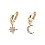 Stainless Steel Zircon Star Moon Charms Drop Earrings for Women 14K Gold Plated