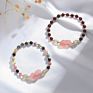 Strawberry Crystal Pixiu Charm Elastic Garnet Tourmaline Beaded Bracelets for Women and Girls