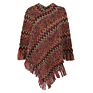 Striped Light Casual Women Shawl Cloak Jacquard Knitting Sweater Tassel Crew Neck Sweater