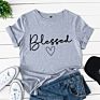 Style American Women's Loose-Fitting Blessed Heart-Shaped Cotton Collar Short-Sleeved T-Shirt for Women