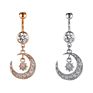 Surgical Steel Bar Belly Piercing Cz Paved Crescent Moon with Star Dangling Belly Button Rings Navel Ring Navel Piercing