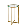 Tempered Glass Top round Accent Side Metal End Table with X-Shaped Base
