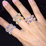 Thin Baguette T Ring Engagement Handmade Rainbow Trapezoid Stone Rings for Women Fashionjewelry Finger Accessories Wedding Band