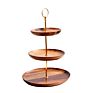 Three Tiers Display Gift Dessert Luxury Acacia Wooden Tray Serving Wedding Tray Metal Shelf