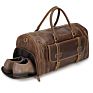 Tiding Vintage Large Mens Weekender Top Grain Crazy Horse Leather Travel Duffle Bag Overnight Bag with Shoe Compartment