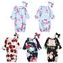 Two Pice Set Long Sleeves Rose Toddler Baby Stroller Sleeping Sack Bags Headband Stripe Floral Kids Infant Gown Jumpsuit