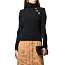 Twotwinstyle Casual Patchwork Buttons Asymmetrical Turtleneck Long Sleeve Knitted Sweater
