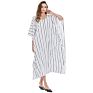 Twotwinstyle V Neck Batwing Short Sleeve Loose Oversized Striped Dress for Women